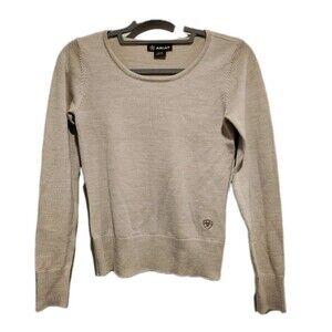 Ariat Merino Wool Blend Elbow Patch Equestrian Sweater Beige Size XS